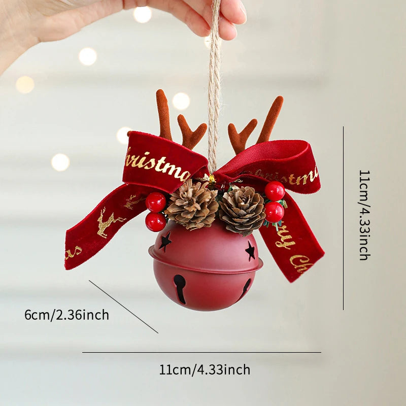 Christmas Hanging Decor Set, Assorted Deer Antler Bell Bow Pinecone Ornaments for Xmas Tree Home Car Gift