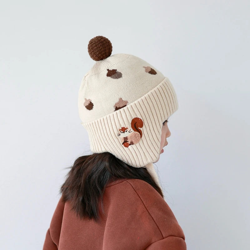 5 Colors Winter Girls Pink Hat Cute Ear Protection Cap Kids Warm Knitted Beanie Hats Outdoor Baby Headwear Accessories 2-8Y