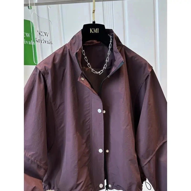 Women's Short Jacket 2025 Spring Autumn Stand-up Collar Korean Version Lady Outerwear Fashion Elegant Ladies Windbreaker Coat