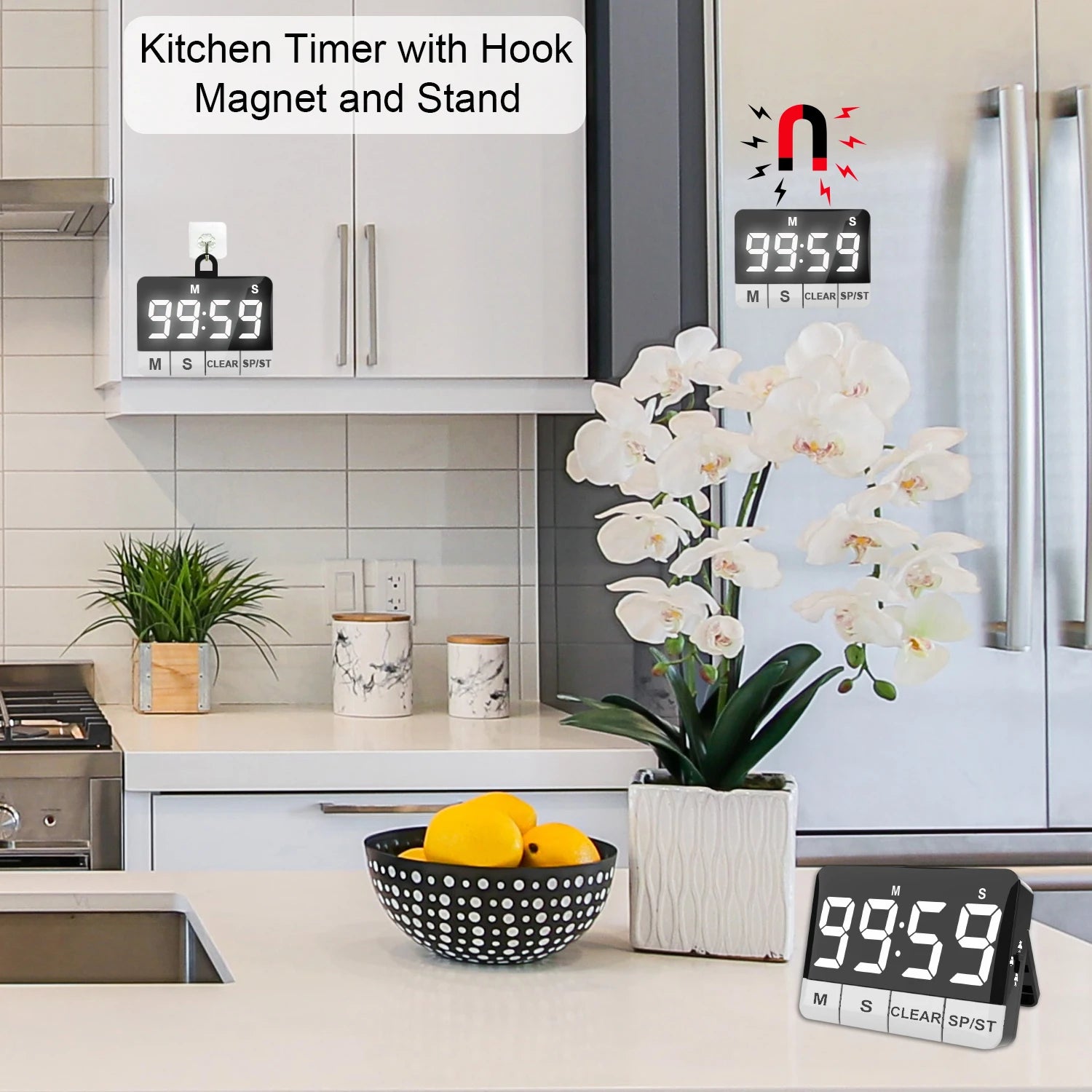 Kitchen Timer, Digital Kitchen Timer Countdown with Large LED Display, Count UP Countdown Magnetic Countup Timer for Cooking