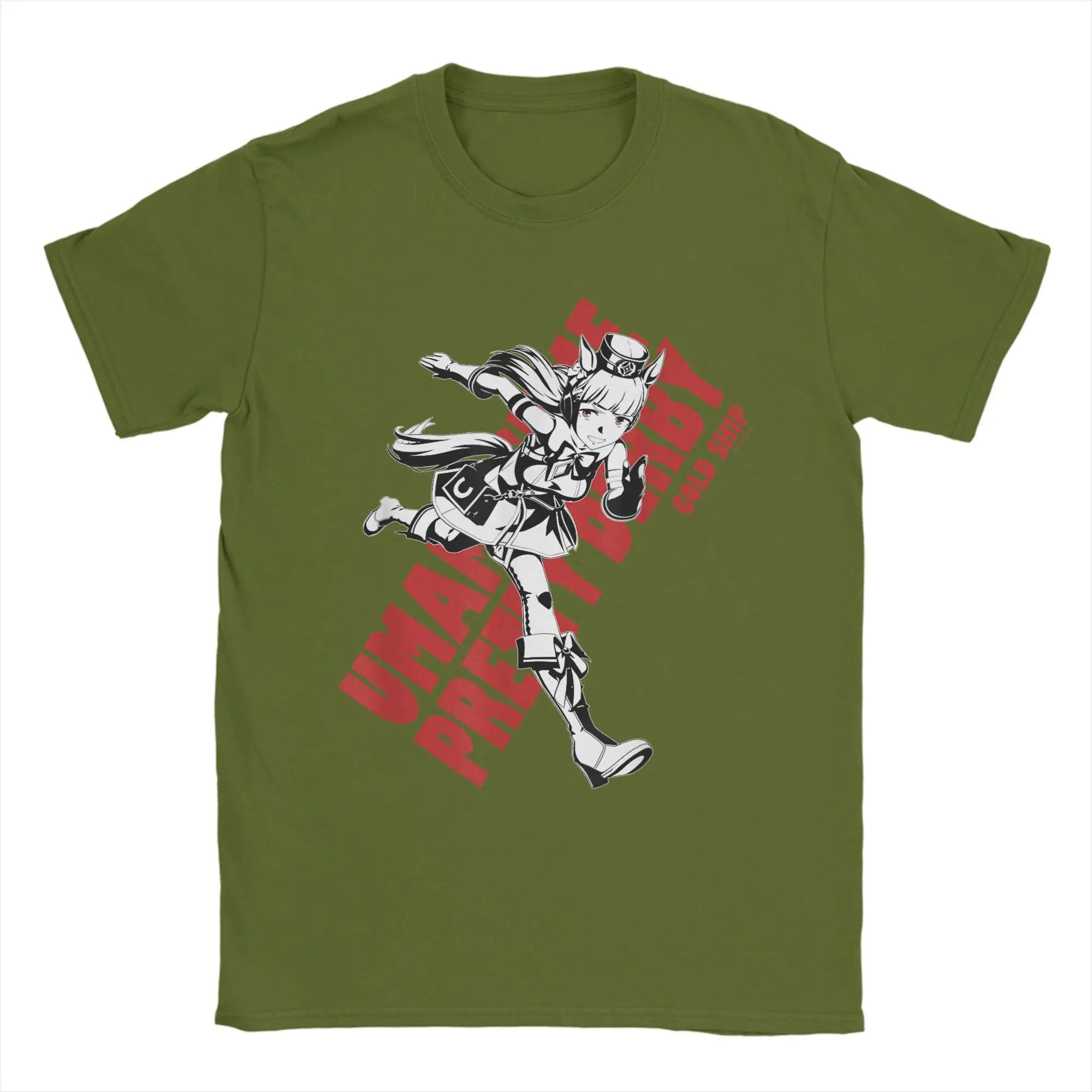 Men T-Shirts Umamusume Pretty Derby Gold Ship Funny Pure Cotton Tees Short Sleeve  T Shirts Crewneck Tops Party