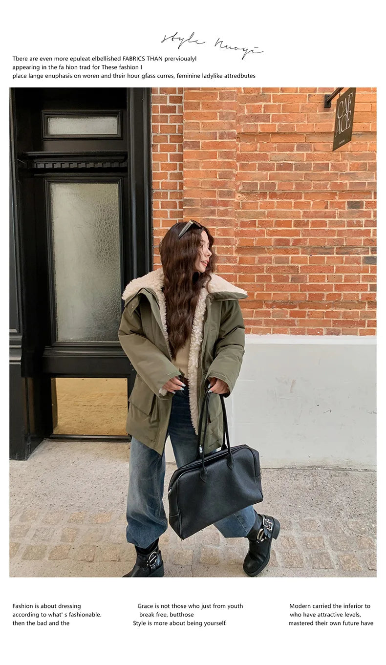 Women Parkas Short Coats Jackets Turn Down Collar Thick Warm Y2k Streetwear Elegant Jacket Work Coat Autumn Winter 2025