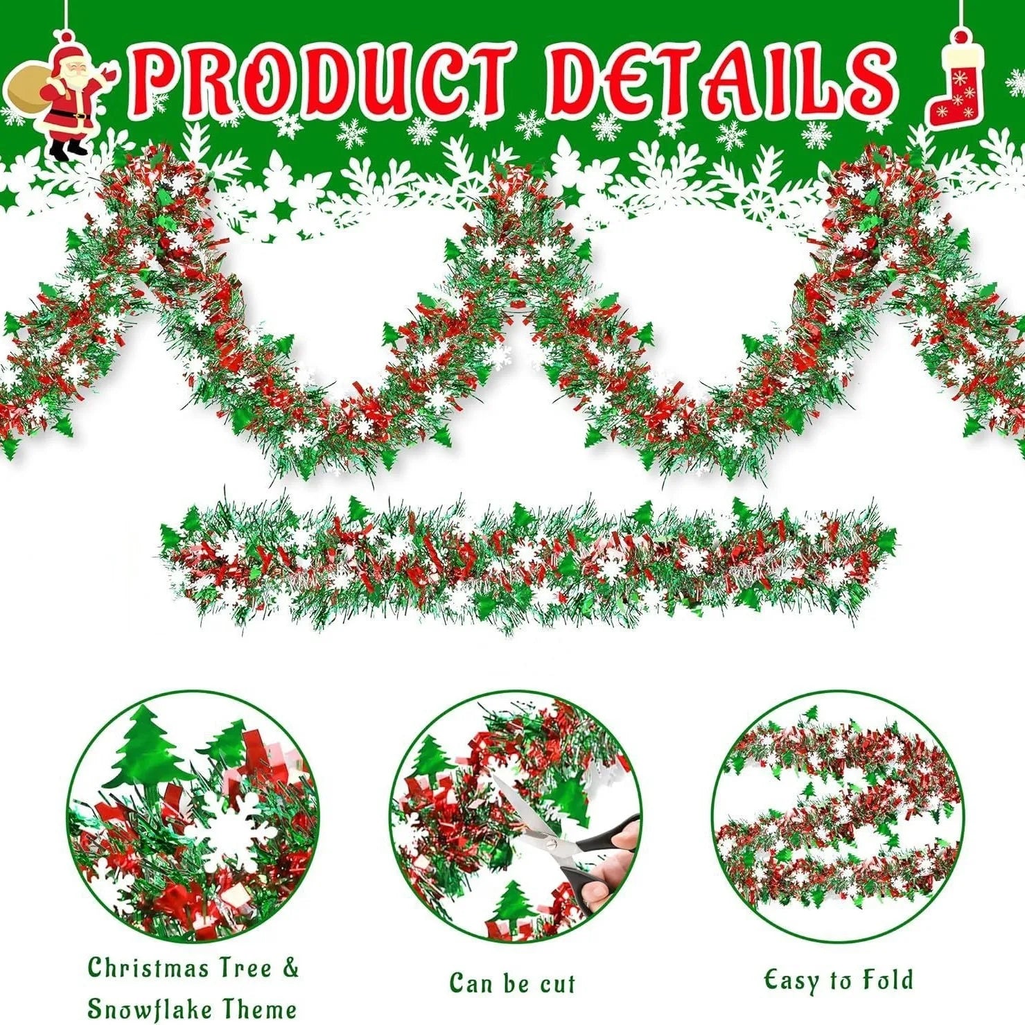 Christmas Tree Ribbon Garlands Xmas Tree Snowflake Banner Stair Railing Noel Ornaments Merry Christmas Decors For Home