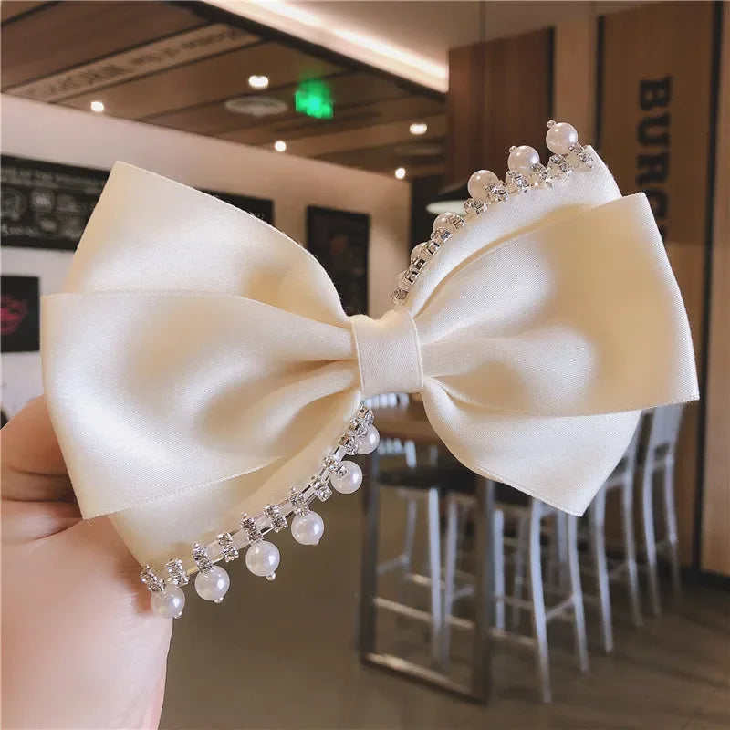 Korean Hair Accessories Fashion Women  Clip with Chain Tassel Pearl and Bow  Spring Barrette  Rhinestone  Pin