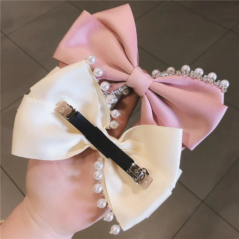 Korean Hair Accessories Fashion Women  Clip with Chain Tassel Pearl and Bow  Spring Barrette  Rhinestone  Pin
