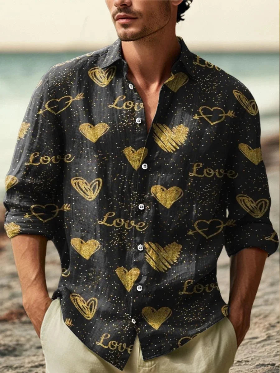 The new men's shirt is a fashionable and artistic printed linen shirt. The high-quality shirt fabric is comfortable