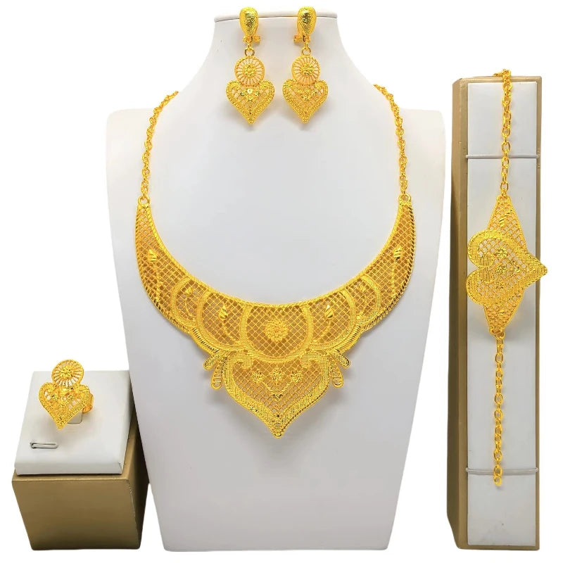 Bridal Wedding Jewelry Sets Necklace Earrings Ring Hands 4pcs/set Alloy Dubai Saudi Arabia Fashion Jewelrys Accessories