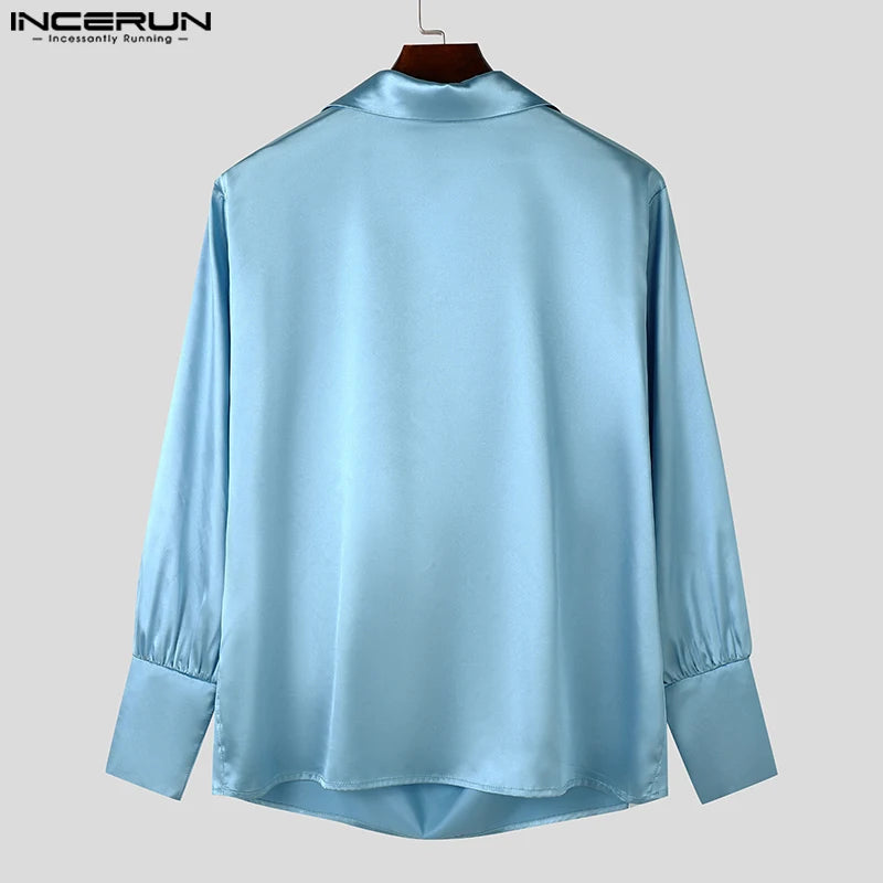Men Shirts Casual Stylish Style Tops INCERUN Men's Shirts Sexy Male Solid Color V Neck Long Sleeve Fashion Men Clothing 2025