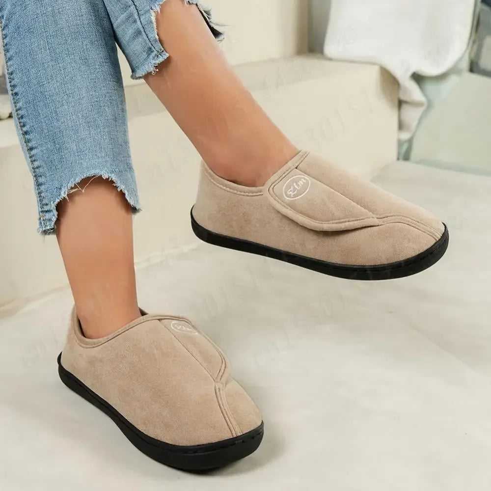 House Shoes for Men Suede Leather Slippers Non-Slip Slip-on Shoes Comfy Warm Plush Indoor/Outdoor for Diabetic Swollen Feet