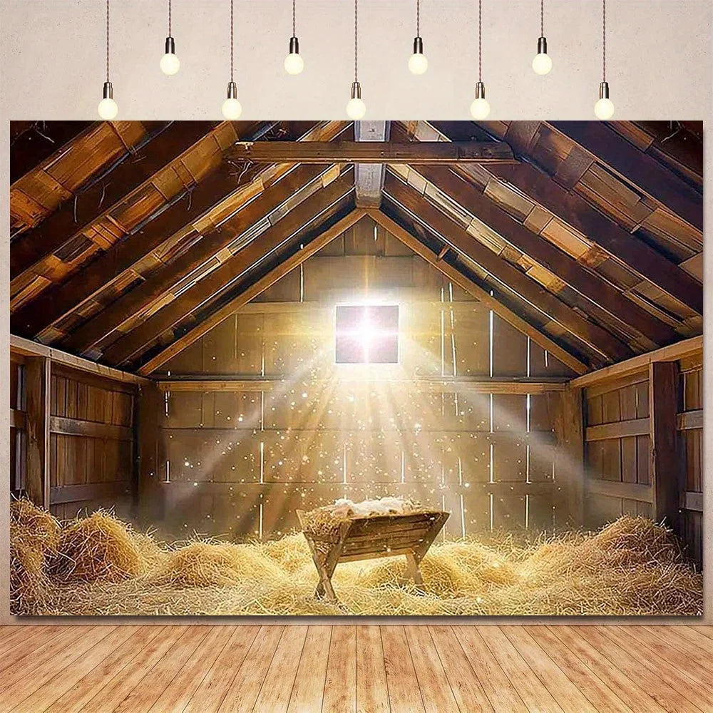 A Christmas manger scene background cloth, a photography prop for the Nativity of Jesus, and a biBible theme party decoration