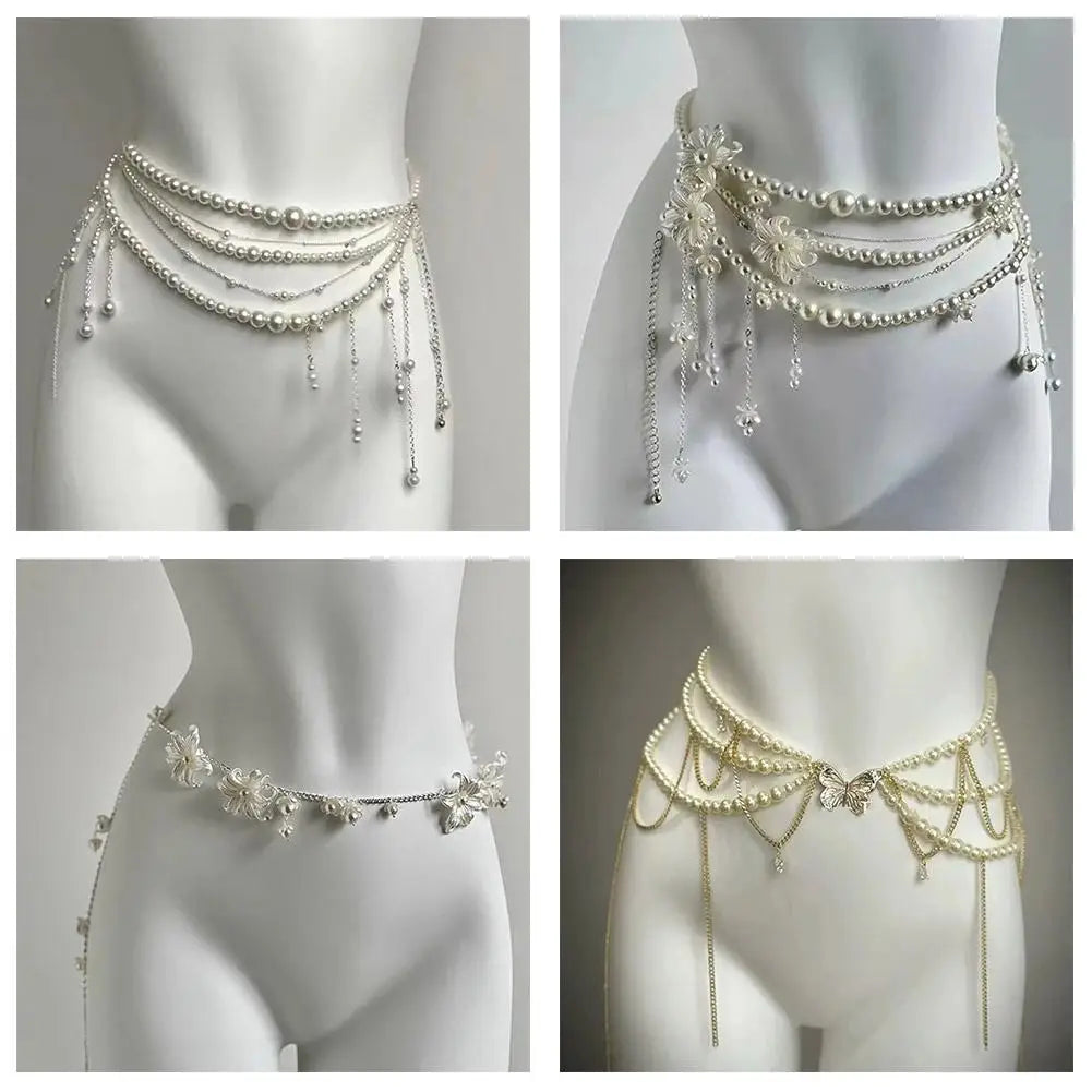 Fashion Y2K Retro Multilayer Pearl Waist Chain Belt For Women - Stylish Body Jewelry Accessories For Party & Casual Wear