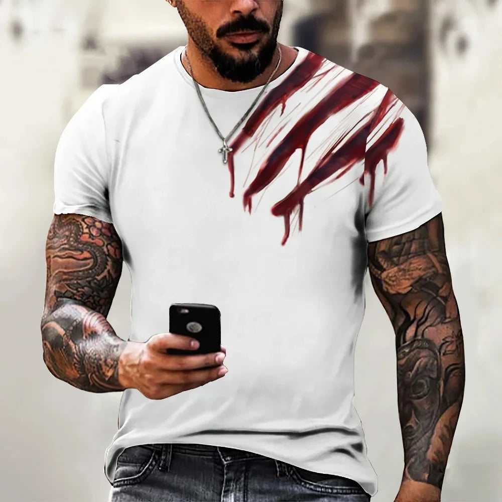Men's T-shirt Trendy New Design Black And White Color Art 3D Printed Oversized Round Neck Tops Loose Casual Simple Style T Shirt