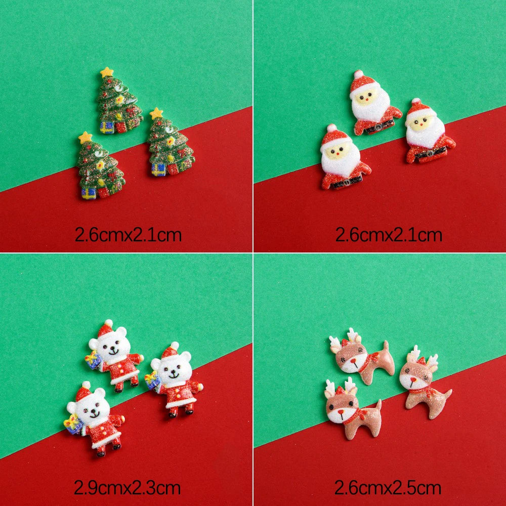 Mini Christmas Resin Figurine Crafts Santa Trees Elk Snowman Bells Flatback Cabochon Scrapbook Ornament Diy Hairwear Accessories
