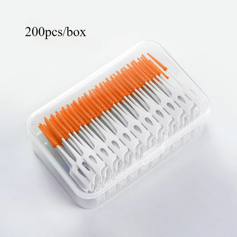 Interdental Silicone Brushes 200 Units Dental Toothpicks Brush Between Teeth   With Thread Oral Cleaning Tools