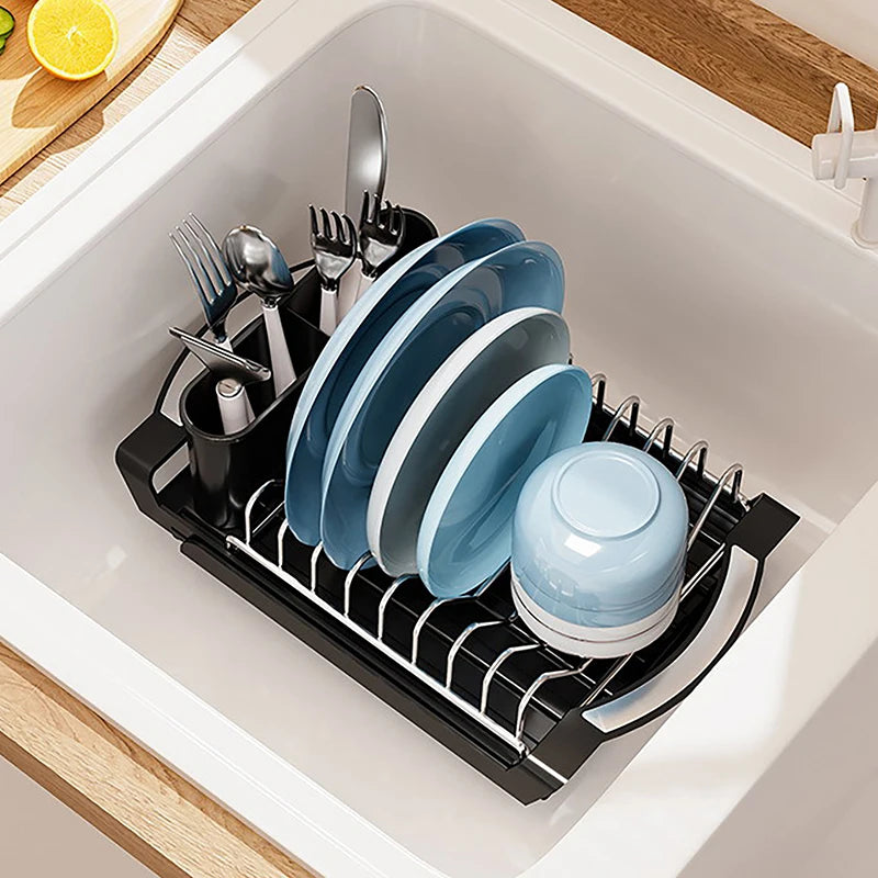Kitchen Dish Storage Rack Retractable Dish Rack Kitchen Organizer Rack Countertop for Dishes and Chopsticks Drain Basket