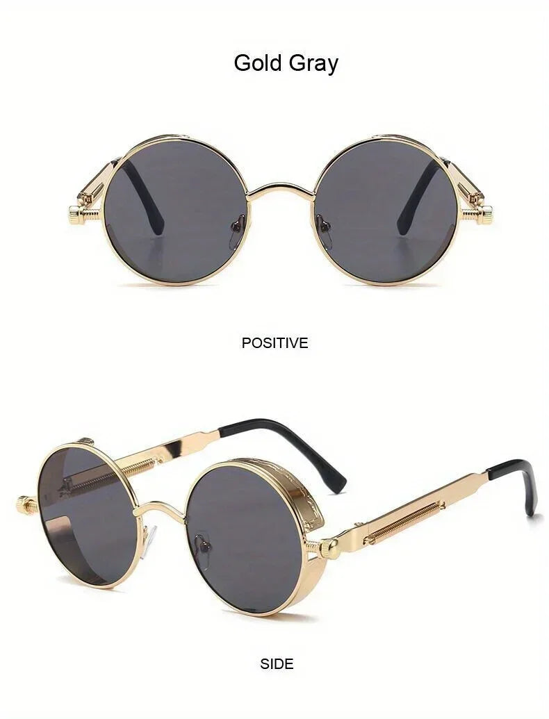 Classic Steampunk Sunglasses for Men and Women Retro Round Metal Frame Sunglasses