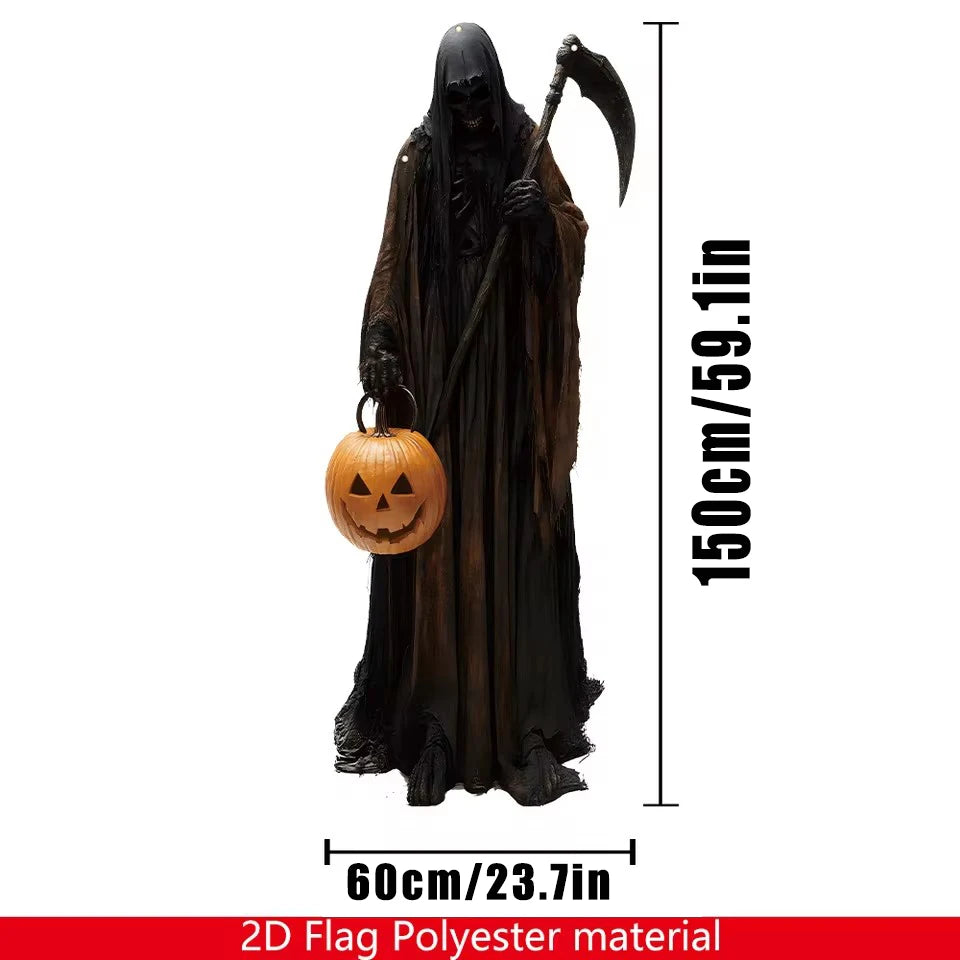 2D Halloween Horror Evil Pumpkin Man Hanging Background Cloth Halloween Terror Atmosphere Indoor and Outdoor Decoration Supplies