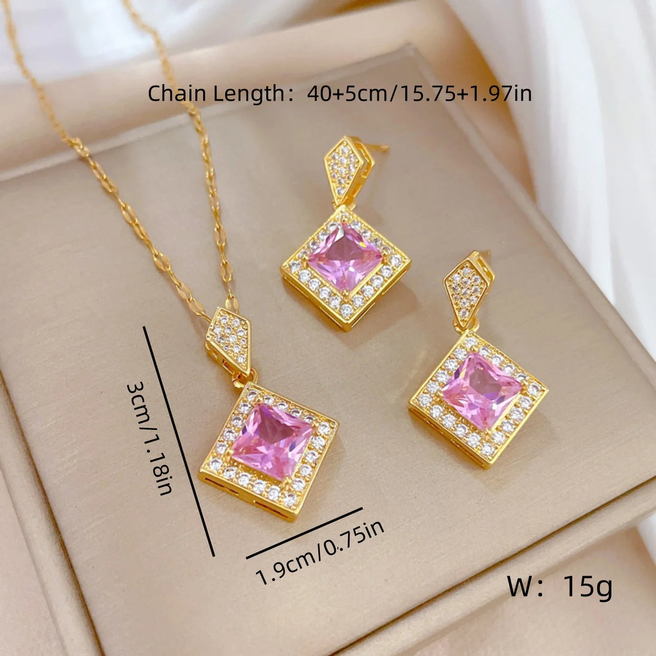 Exquisite Geometry Square Necklace Earrings Jewelry Set Charm Ladies Jewelry Fashion Bridal Accessory Set Romantic Gift