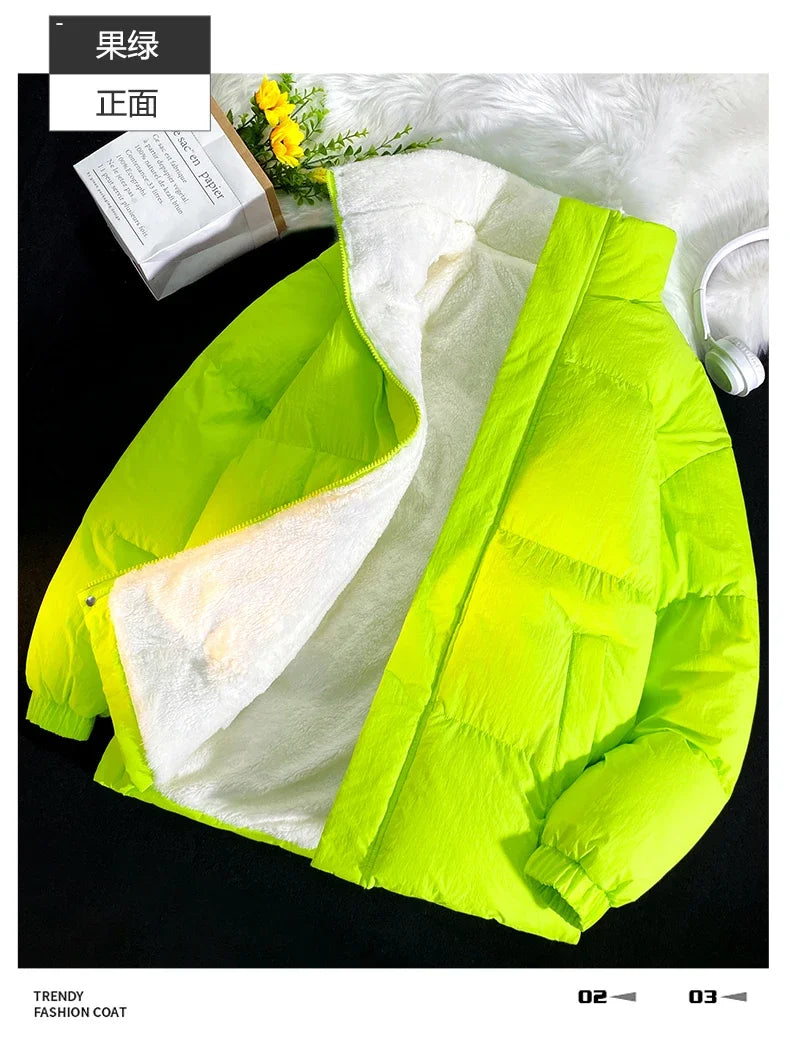 Down jacket men's handsome bread jacket Hong Kong style loose collar and velvet ins assorted bread jacket