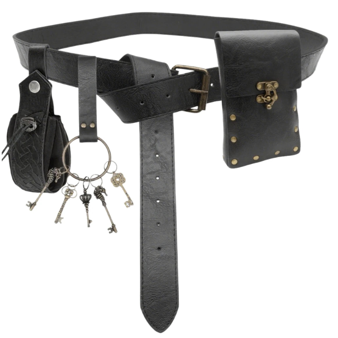 Men Vintage Medieval Belt Set With Leather Pouch And Key Chains Ornamental Renaissance Witch Knight Pirate Cosplay Accessories