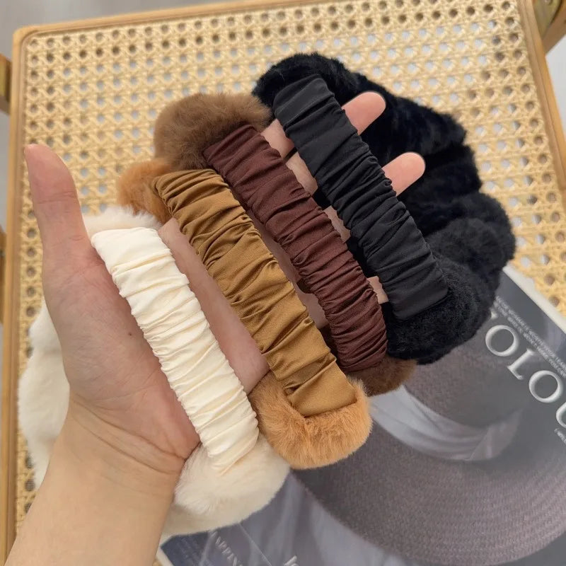 Winter Wide Headband Rabbit Fur Hairband Elastic Windproof Warm Ear Protection Women Hair Accessory for Cold Weather Styling