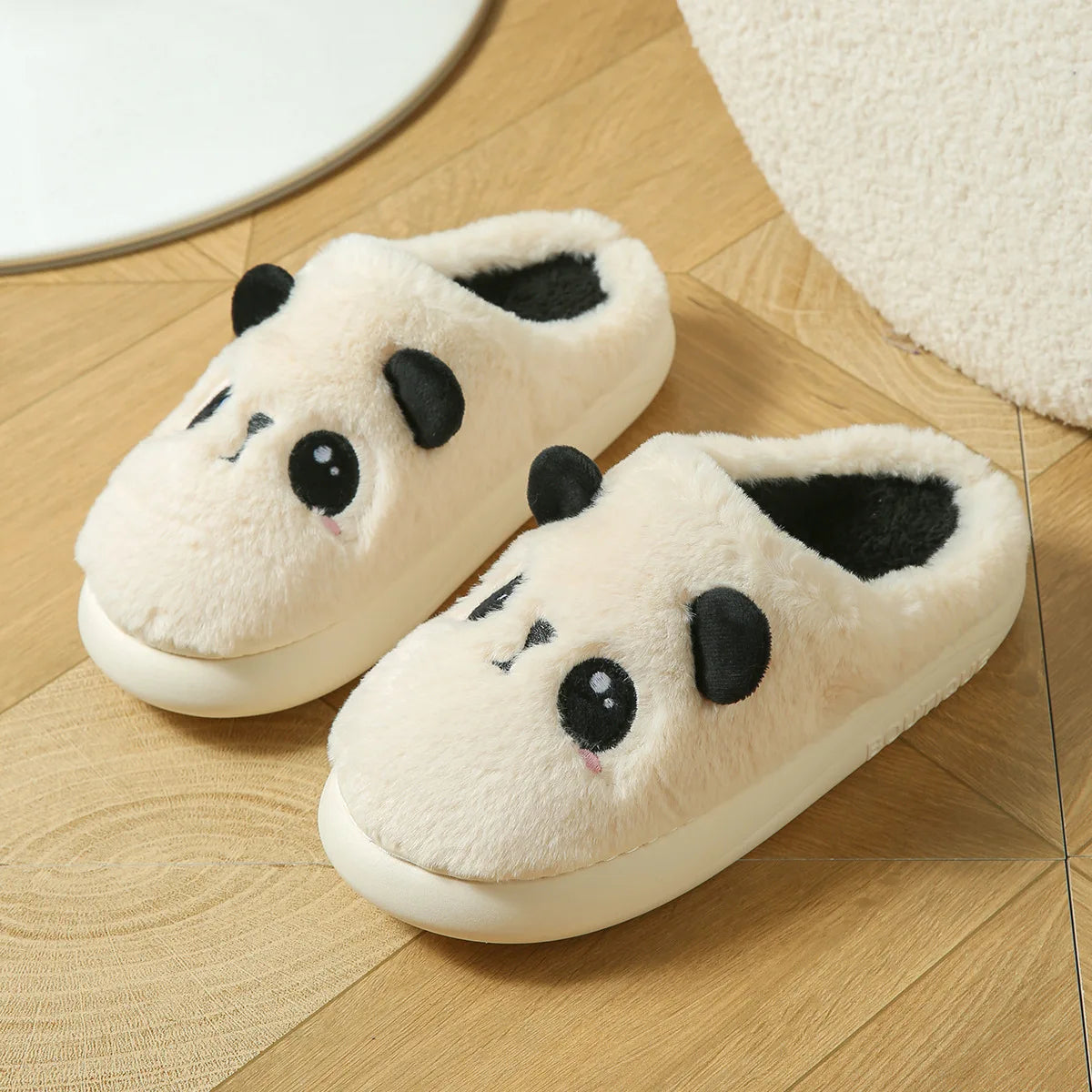 Winter Home Slippers for Couples Warm Plush Neutral Cartoon Cow Indoor Anti Slip Comfortable Cotton Slippers for Men and Women