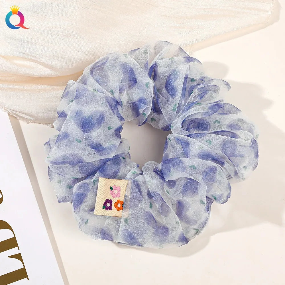 2023 New Large Chiffon Printed Scrunchie Women Girls Elastic Hair Rubber Bands Accessories Tie Hair Ring Rope Headdress Headwear