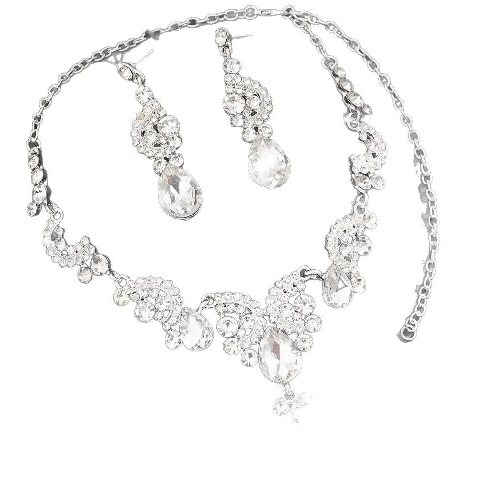2pcs/set Crystal Bridal Necklaces Earrings Shining Elegant Rhinestone Jewelry Set Exquisite Collar Choker Necklace Earrings Set