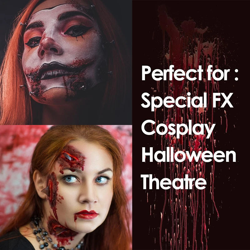 Halloween Makeup Kit-Liquid Latex SFX Cosmetic,Realistic Fake Blood & Wax with Spatula,Washable SFX Makeup for Halloween,Cosplay