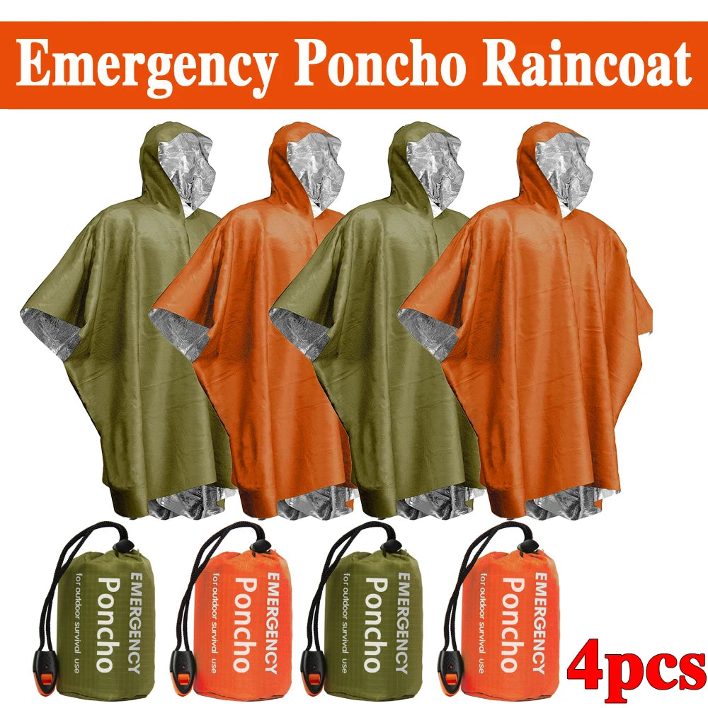 Emergency Water Proof Raincoat Aluminum Film Disposable Poncho Cold Insulation Rainwear Blankets Survival Tool Camping Equipment