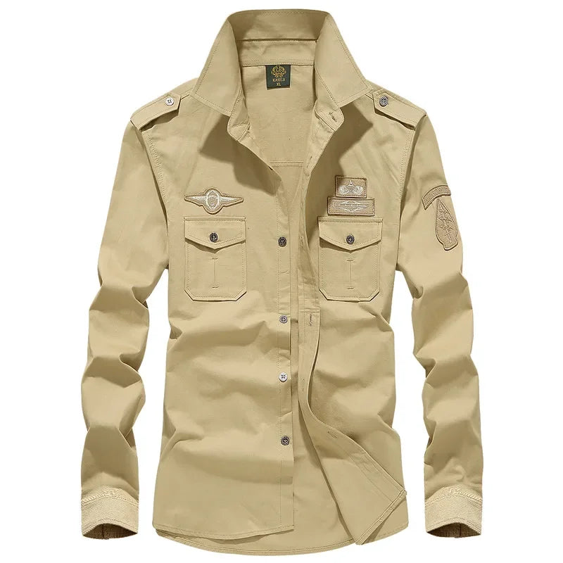 2023 Spring Shirts Men Long Sleeve Casual 100% Cotton High Quality Camisa Military Shirts Fashion Brand Clothing Black Blouse