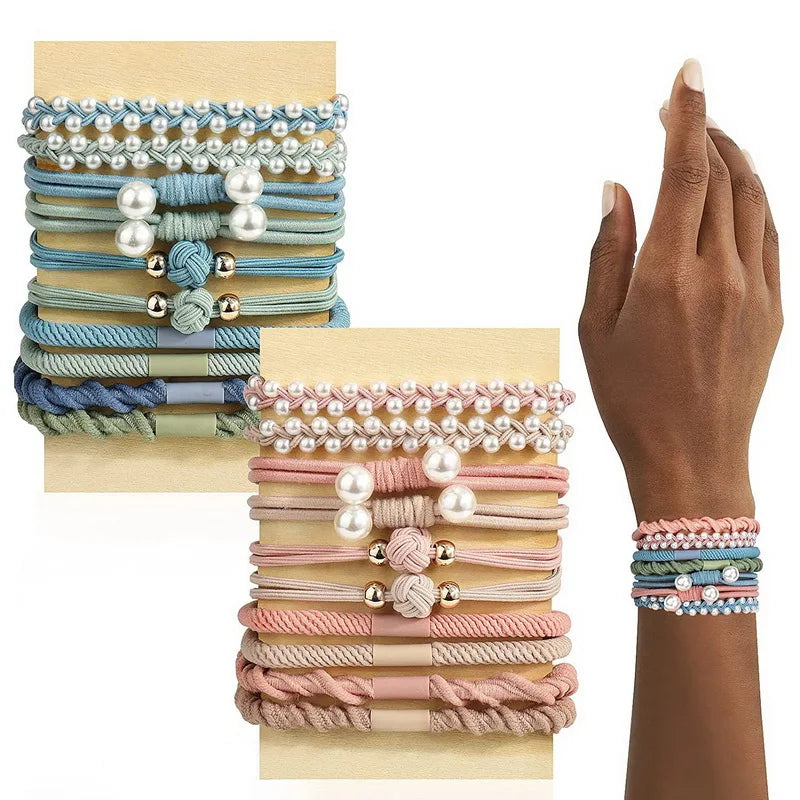 20pcs Fashion Bohemian Style Hair Tie Bracelet For Women Pearl Hair Rope ladies Elastic Hair Rubber Bands For Bracelets Knekki