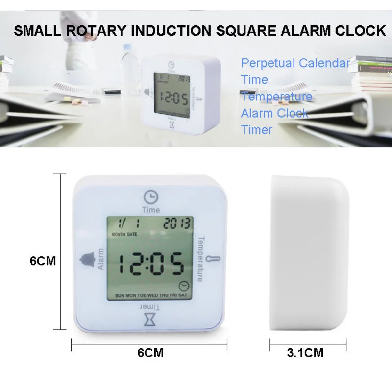 Electronic  Alarm Clock LCD Table Cube Digital with Calendar & Thermometer&Count Down Timer Bedside Battery Operated for Home