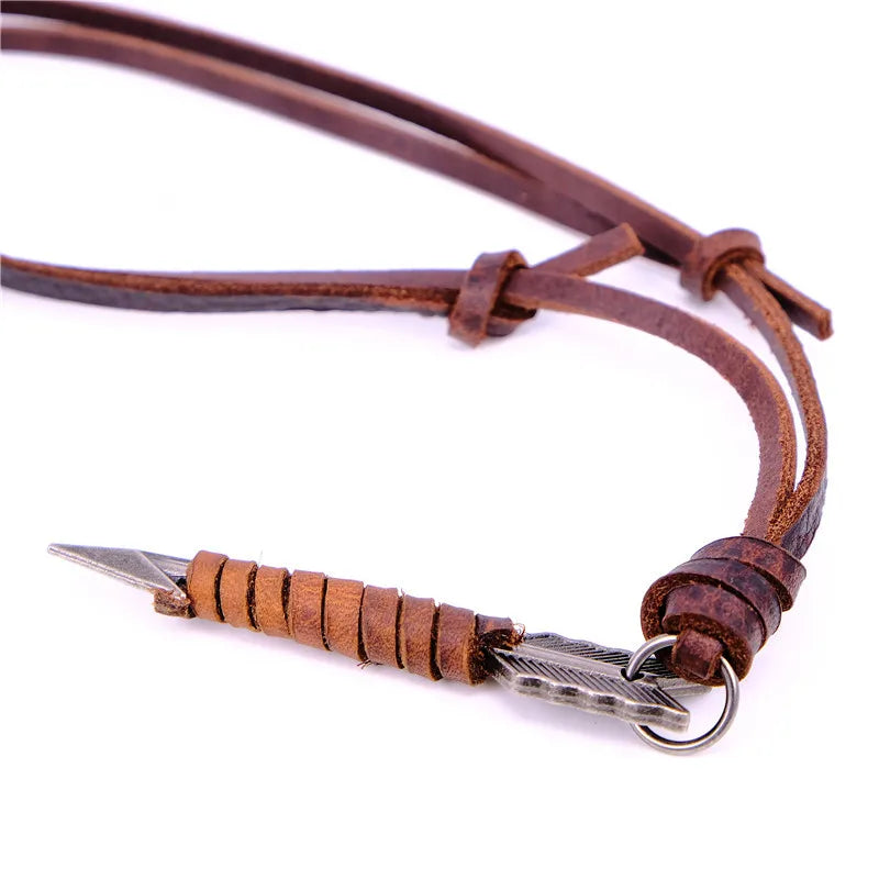 Man Handmade Vintage Leather Arrow Pendant Necklace Rope Body Choker Chain Necklaces Men&Women Punk Jewlery Accessories