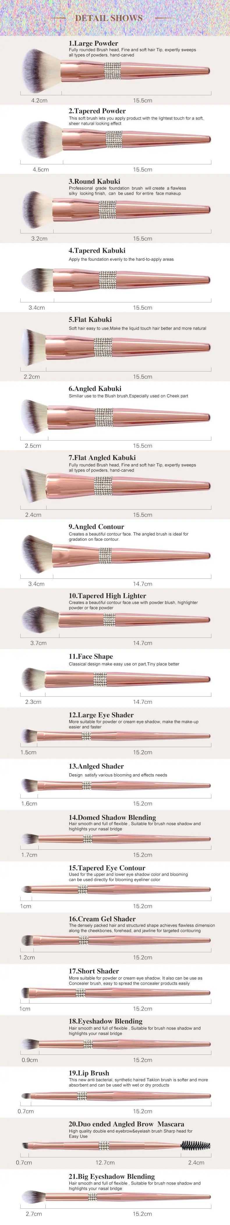 Makeup Brushes Private Label 14pieces Rose Gold Diamond Crystal Handle Makeup Brushes Set Foundation Eye Shadow Blending Tool