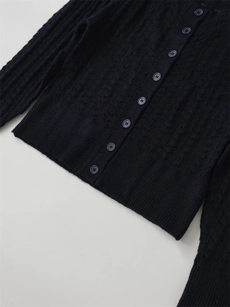 Women's Jacket 2025 Autumn New Style Black Long Sleeve Round Neck Simple KNIT Cardigan Jacket Casual Fashion Versatile
