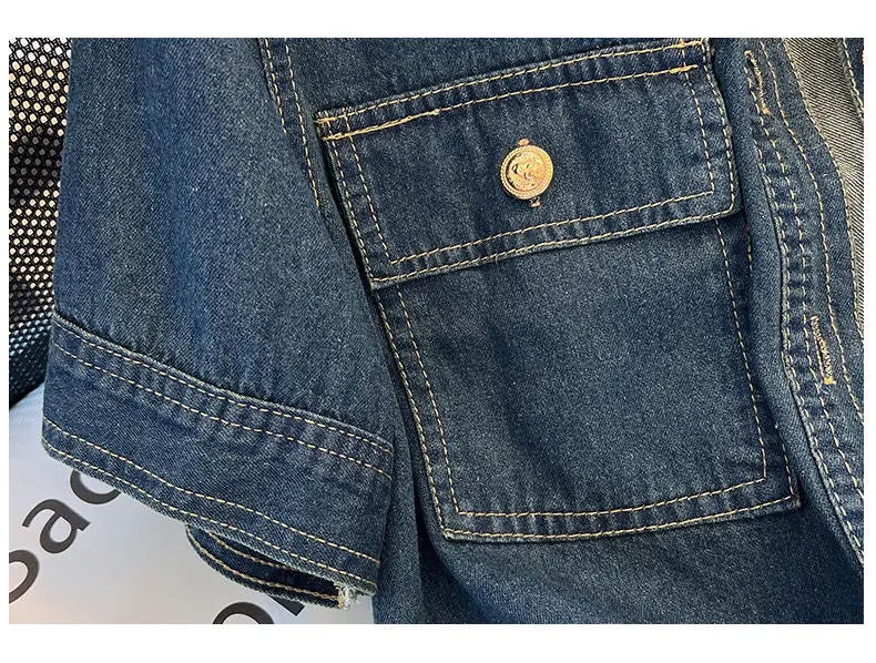 Streetwear Women's Denim Jackets Short Sleeve Summer Jean Jacket Outwear Ropa Mujer Fashion Retro Vintage Coat Cropped Tops