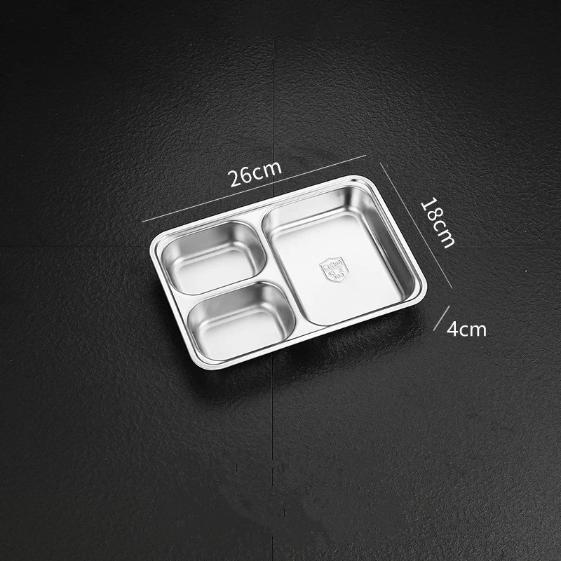 Kitchen Stainless Steel Divided Dinner Storage Tray Thickened Compartment Plates for Food Serving Organization Lunch Container