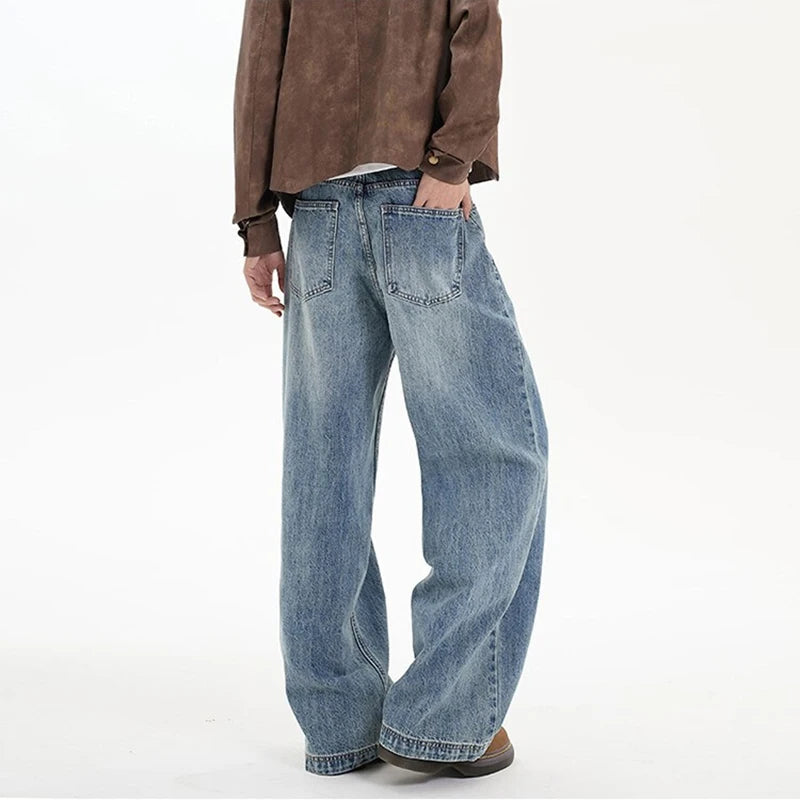 Men's Denim Pants hip hop jean Classic Blue Washed Male Jeans Straight Casual Menwear Loose Wide Leg Trousers 2025 New Fashion
