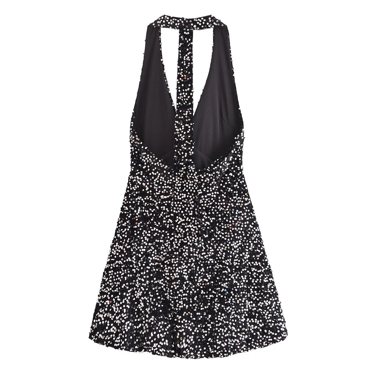 Autumn Winter Women  Sleeveless Slim-fit Sexy Backless Sequin Hanging Neck Mini Dress New Fashion Party Dress for Women Vestido