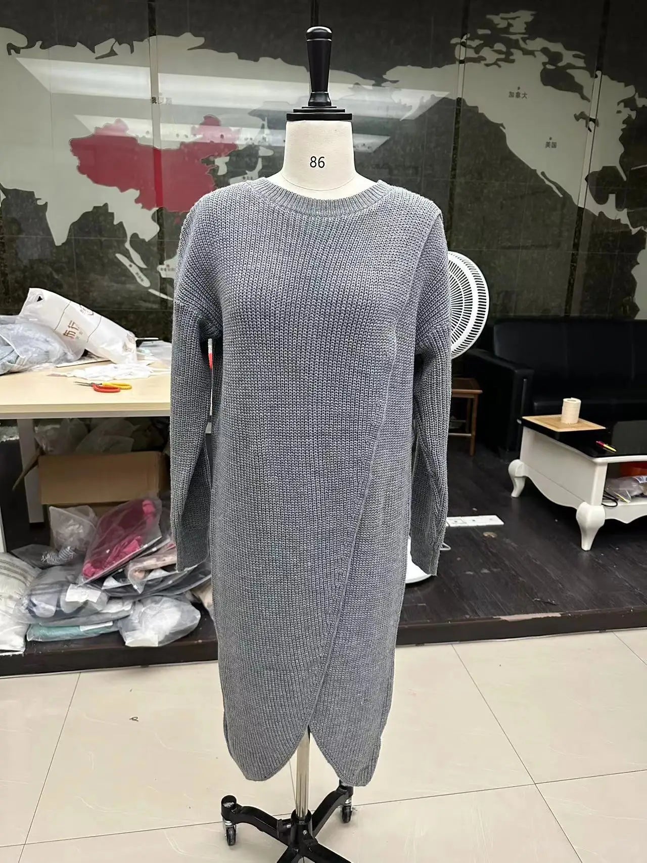 Womens Long Knitted Sweater Dress 2025 Autumn Winter Warm Fur Jumpers Casual Solid Loose Knit Midi Dress Lady Work Pullovers