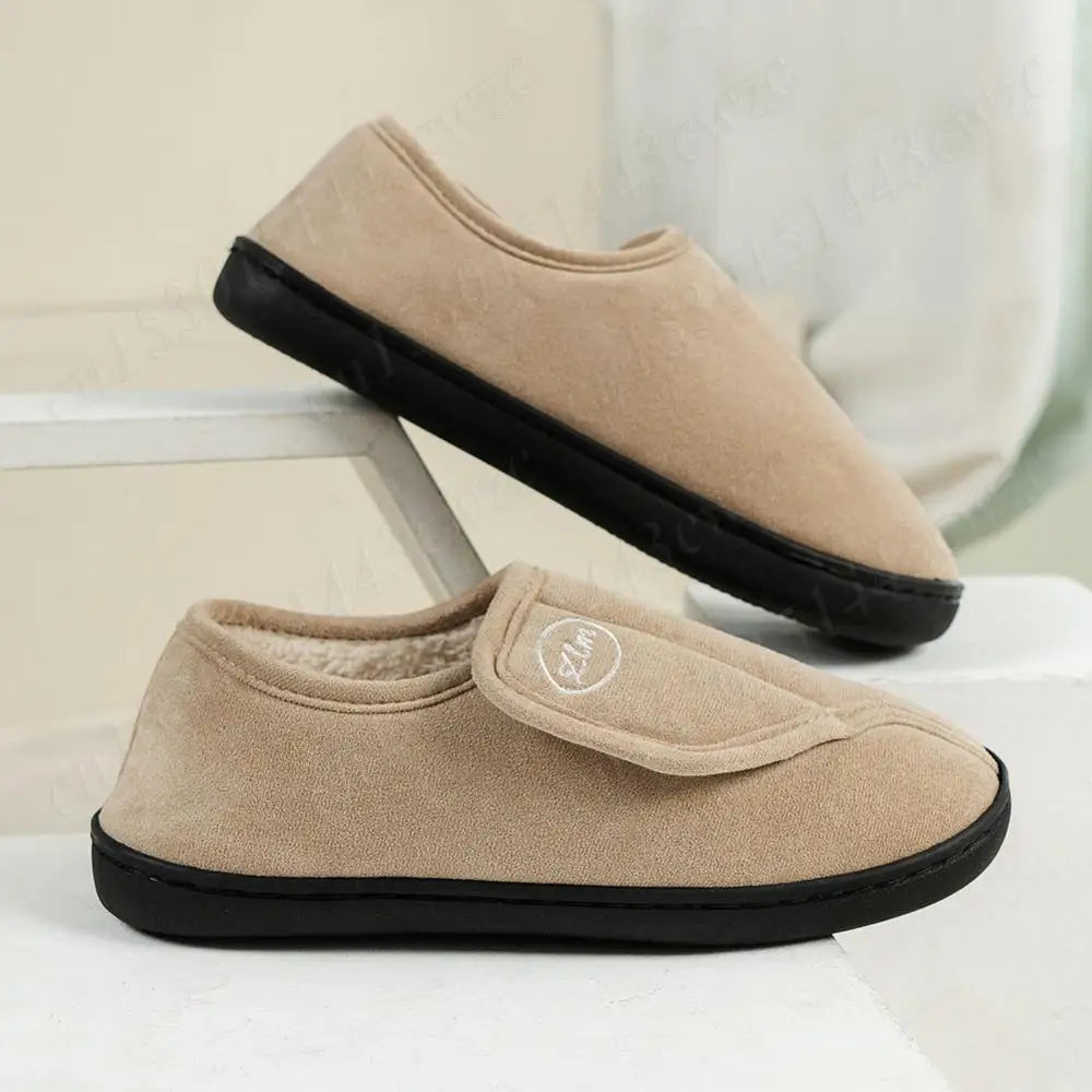 House Shoes for Men Suede Leather Slippers Non-Slip Slip-on Shoes Comfy Warm Plush Indoor/Outdoor for Diabetic Swollen Feet