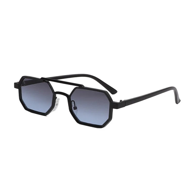 Stylish Metal Sunglasses with Dual-Tone Frame - Gradient Blue Lenses, Square Shape, Modern Fashion Accessory