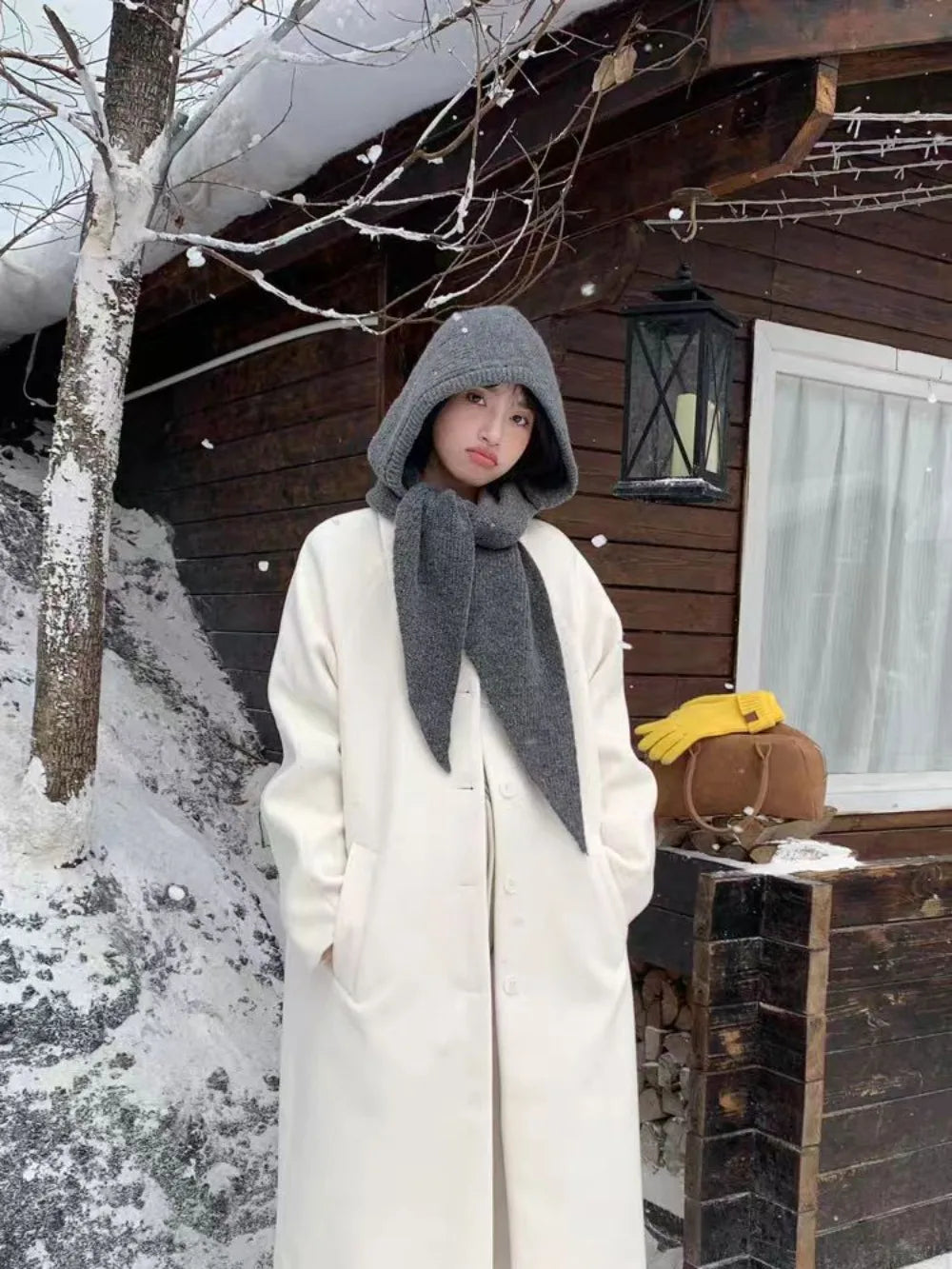 Knitted Winter Balaclava Thickened Hooded Hat Ear Protection Cap One-Piece Winter Accessories Neck Protection Scarf Y2K Style