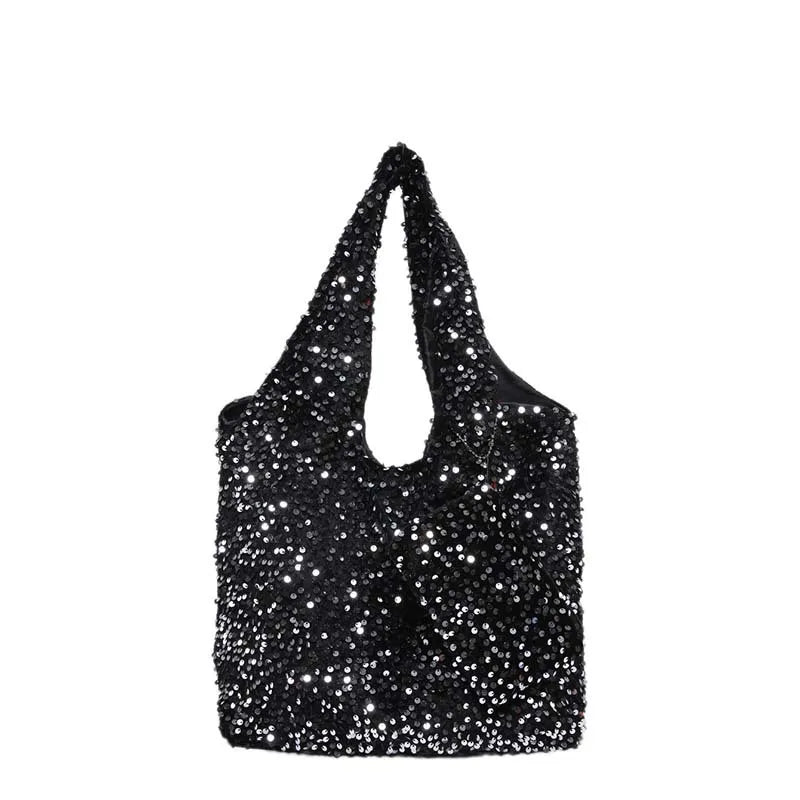 Large capacity commuting bag for women, new popular single shoulder underarm bag, versatile, high-end texture sequin flash tote
