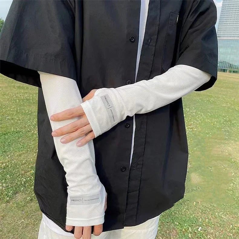 Large Size Ice Sleeves for Men's Sun Protection Japanese Summer Outdoor UV Protection Loose Arm Sleeves Driving Outdoor Gloves