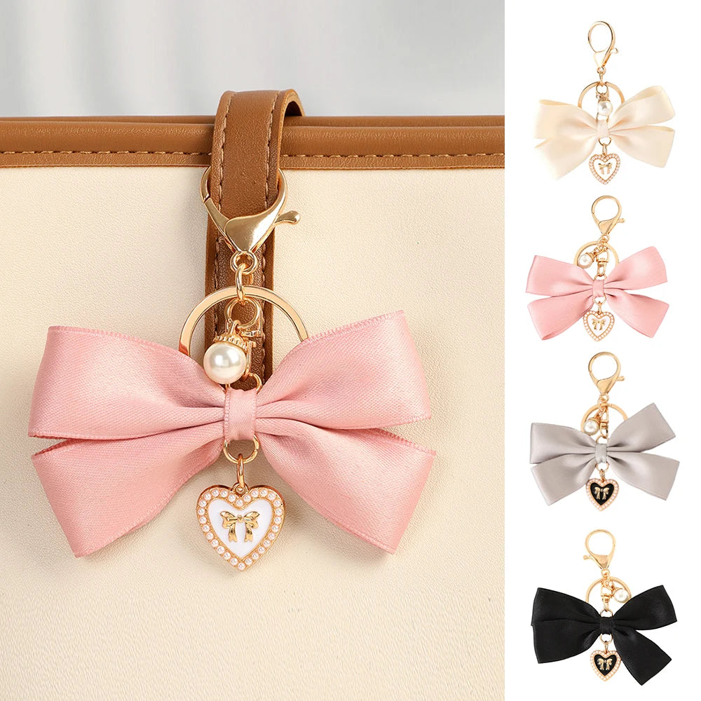 Imitation Pearl Keychain Sweet Fashion Ribbon Bowknot Keyring Accessories Metal Buckle Women Bag Charms Best Gifts Jewelry