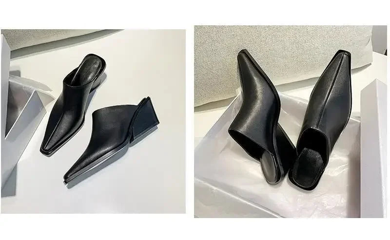 Shoes Mules For Women 2024 Slippers Casual Loafers Pantofle Slides Square Toe Low On A Wedge Luxury New Heels Block Cover Fashio