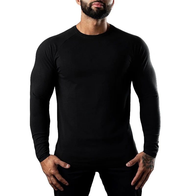 Mens T Shirts Casual Round Neck Long Sleeve Cotton Moisture Wicking Tees Tanks White Black Undershirts Loose Fit Tshirts for Men