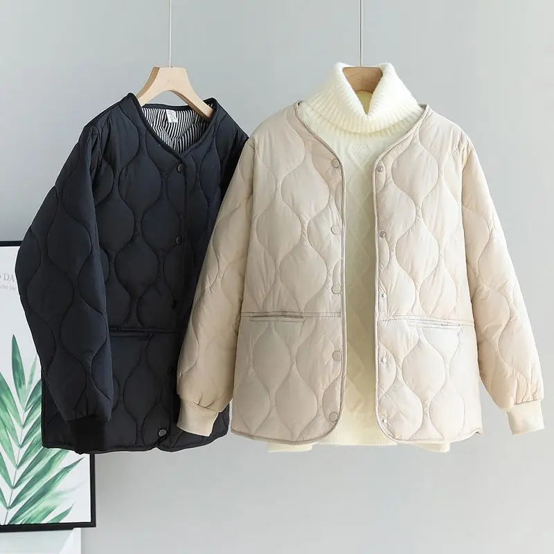 Autumn Winter Quilted Jacket Warm Women Parkas Lightweight Cotton-padded Jacket Long Sleeve Single-breasted Chic Coat Windproof